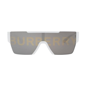White Plastic Rectangle Sunglasses Silver Logo Lens