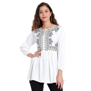 Women's Viscose Rayon Embroidered Regular Fit Tops (Small to Plus Sizes 7XL)