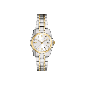Bulova Ladies' Classic Two-Tone Stainless Steel 3-Hand Calendar Date Quartz Watch, Silver-White Dial