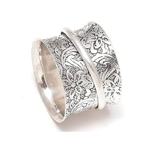925 Sterling Silver Spinner Flowers Ring for Women Fidget Anxiety Relief Ring Band Meditation Ring
