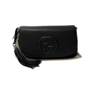 Leather Flap Shoulder Bag Black Gold Tassel New Authentic