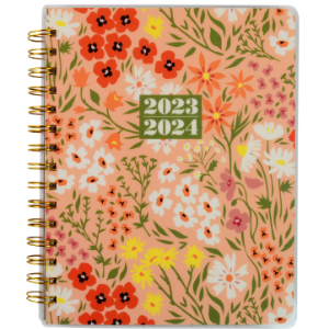 Pen+Gear Weekly/Monthly Dated Planner, April 2023-June 2024, Pink Cottagecore Floral Spiral