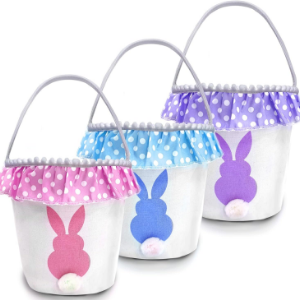 3Pcs Easter Egg Hunt Baskets, Cute Bunny Canvas Toys Buckets, Kids' Tote Gift Bags for Easter Party Decorative Supplies