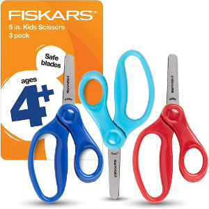 Fiskars 5" Blunt-Tip Scissors for Kids 4-7 (3-Pack) - Scissors for School or Crafting - Back to School Supplies - Red, Blue, Turquois