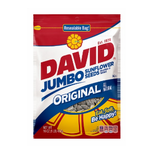 DAVID Reduced Sodium Jumbo Sunflower Seeds, 16 oz.