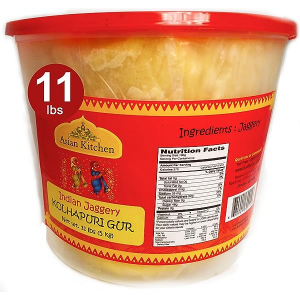 Asian Kitchen Kolhapuri Gur (Jaggery) 35oz (2.2lbs) 1kg PET Jar ~ Unrefined Cane Sugar, No Color added, Gluten Friendly | Vegan | NON-GMO | No Salt or fillers
