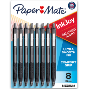Paper Mate InkJoy 300RT Retractable Ballpoint Pens, Medium Point (1.0 mm), Black, 8 Count
