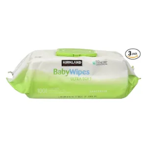 Baby Wipes Unscented Ultra Soft by Kirkland with Flip top Lid, 100 Count (Pack of 3