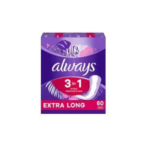 Always Xtra Protection 3-in-1 Daily Liners for Women, Extra Long, 60 CT