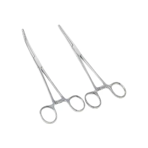2 Pc 8" Locking Straight & Curved Stainless Steel Hemostat Forceps Set Ideal for EMT, Firefighter, Dental, Hobby, Fishing, Electronics, Pruning,
