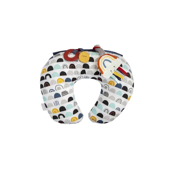 Boppy Tummy Time Prop, Black and White Modern Rainbows with Teething Toys, Fabric, A Smaller Size for Comfortable Tummy Time, Attached Toys Encourage Neck and Shoulder Strength Building