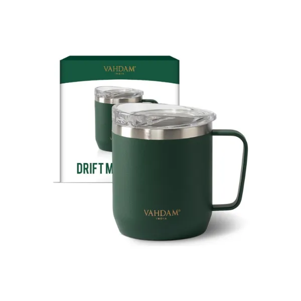 Stainless Steel Coffee Mug With Handle (300ml) - Green | Vacuum Insulated, Double Wall, Sweat-Proof Mug With Slider Lid For Hot And Cold Drinks | Coffee/Tea Mug | VAHDAM