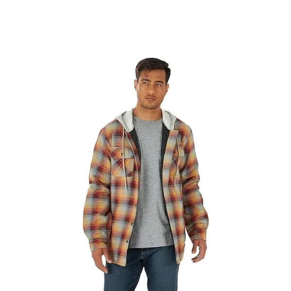 Wrangler Authentics Men's Long Sleeve Quilted Lined Flannel Shirt Jacket with Hood