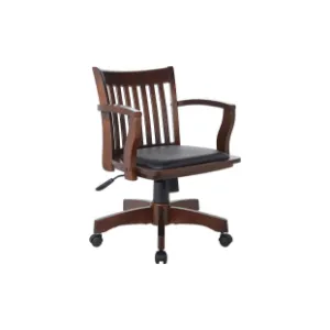 OSP Home Furnishings Deluxe Wood Banker's Desk Chair with Padded Seat, Adjustable Height and Locking Tilt, Espresso Finish and Black Vinyl