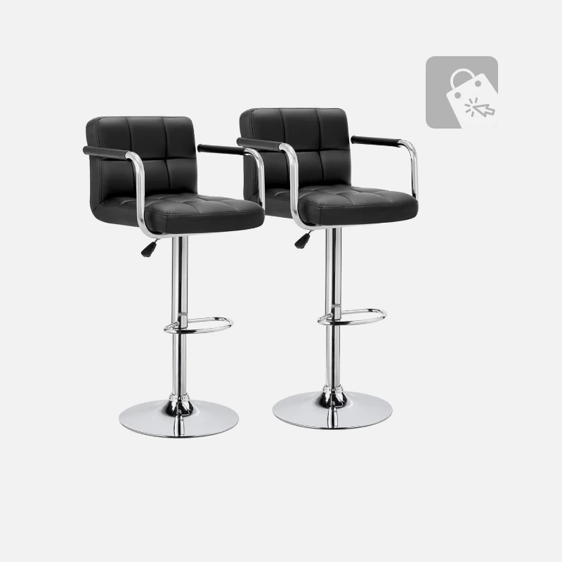 Flash Furniture Genna 2 Pk. Contemporary Orange Quilted Vinyl Adjustable Height Barstool with Arms and Chrome Base