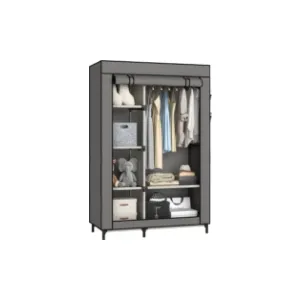 Canvas Wardrobe Portable Closet Wardrobe Clothes Storage with 6 Shelves and Hanging Rail,Non-Woven Fabric, Quick and Easy Assembly,Black
