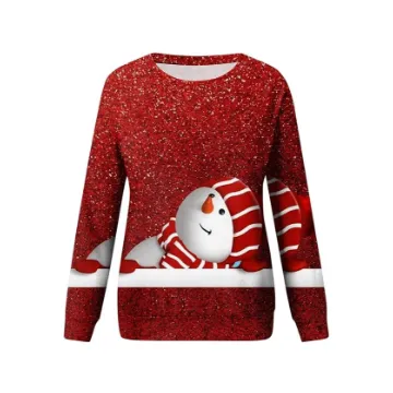 Women's Christmas Sweatshirt Casual Fashion Printing Long Sleeve O-Neck Pullover Top Blouse Wool Sweater, S-3XL