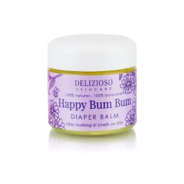 Happy Bum Bum Diaper Baby Balm - 100% Natural - Calendula, Chamomile, Lavender Herbal Infused Moisturizer for Eczema, Dry Skin - Cruelty Free, Salve, With Organics, Handmade, Delizioso Skincare - 2 oz